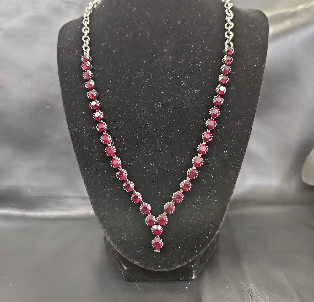 Elegant Red Rhinestone Tennis Necklace